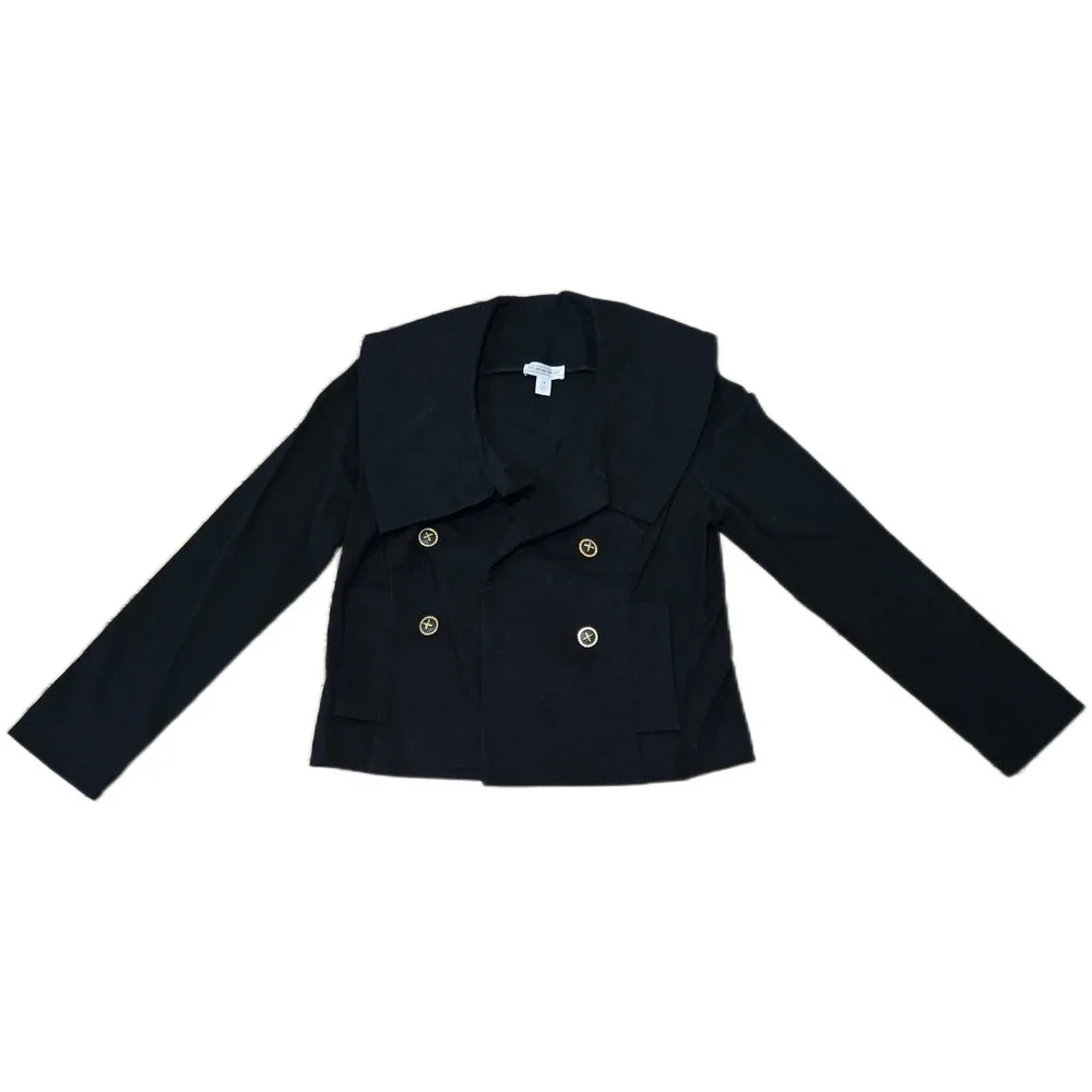 St. John Sport Womens Black Double Breasted Wide Collar Jacket Gold Buttons S